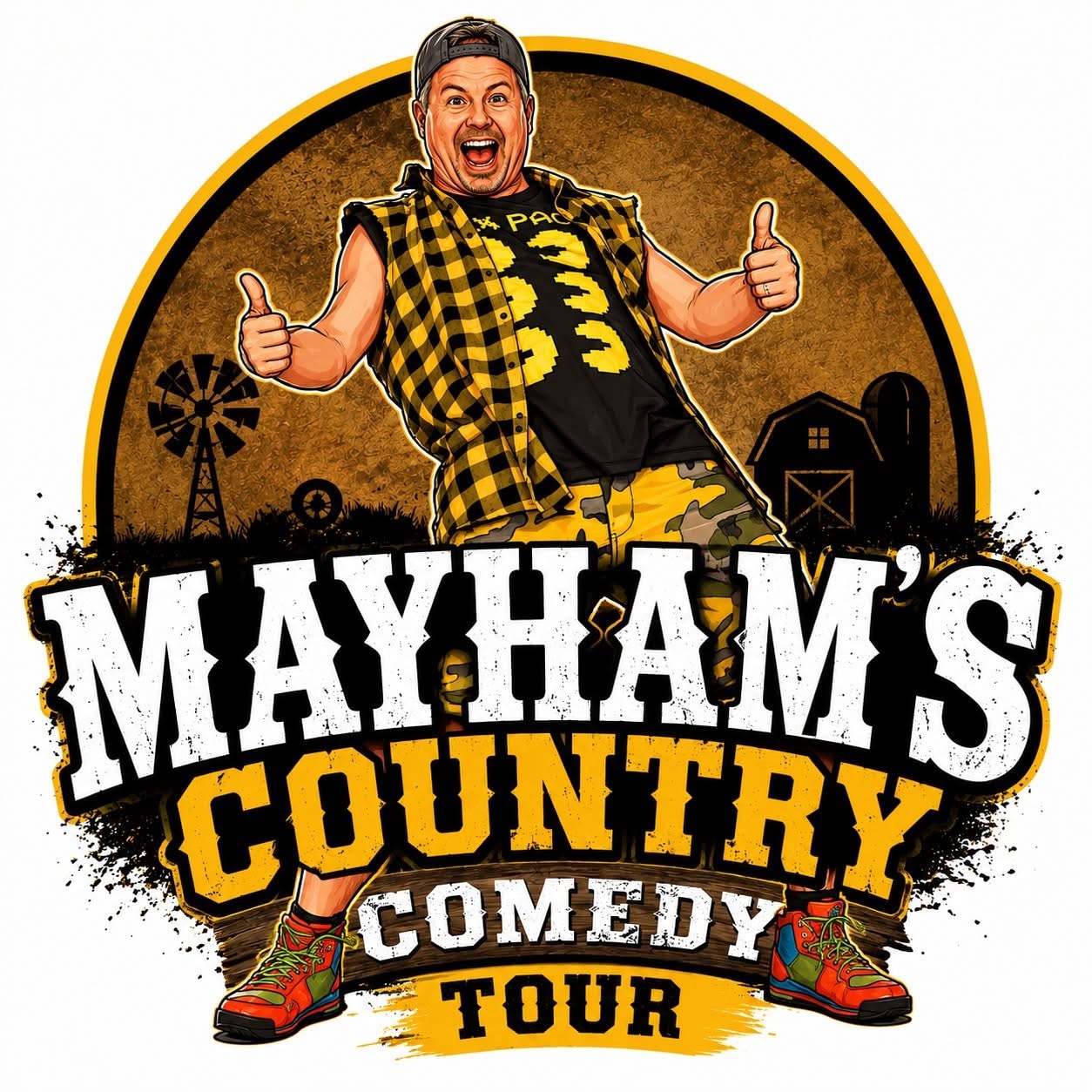 MayHam's Country Comedy Tour logo with character illustration