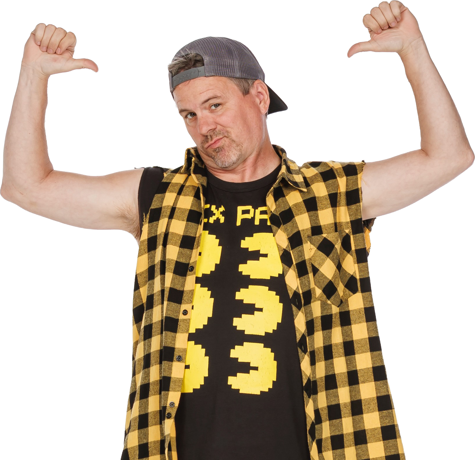 MayHam in his signature yellow and black plaid shirt